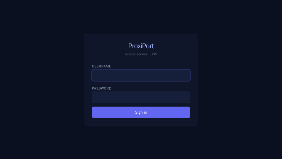 ProxiPort login screen.