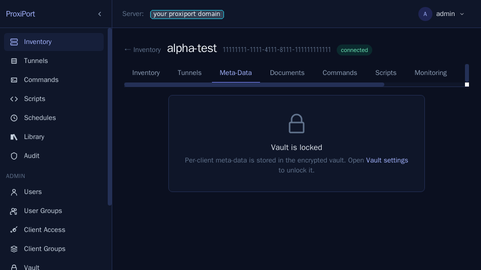 Vault locked — the empty state every operator sees after a server
restart, regardless of what is stored inside.