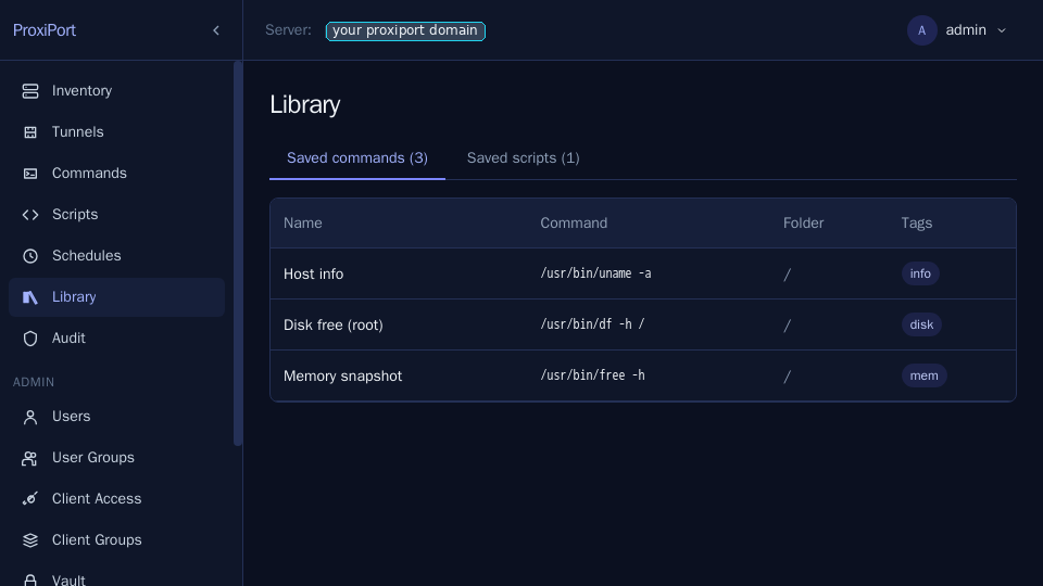 Saved-commands library.